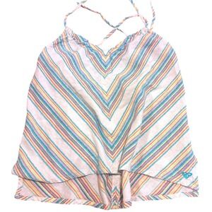 Roxy Womens Small Striped Halter Top Blue Pink Yellow Y2K Beach Boho Terry Cloth